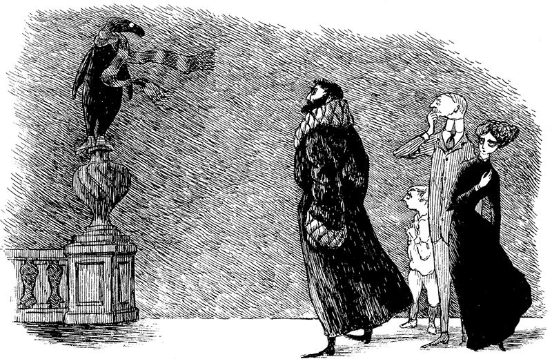 《うろんな客》1957年　挿絵・原画　ペン・インク・紙　エドワード・ゴーリー公益信託 (c)2010 The Edward Gorey Charitable Trust