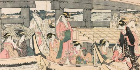 喜多川歌麿／両国橋上橋下納涼之図（橋下の図）／寛政後期（1795-1800）頃