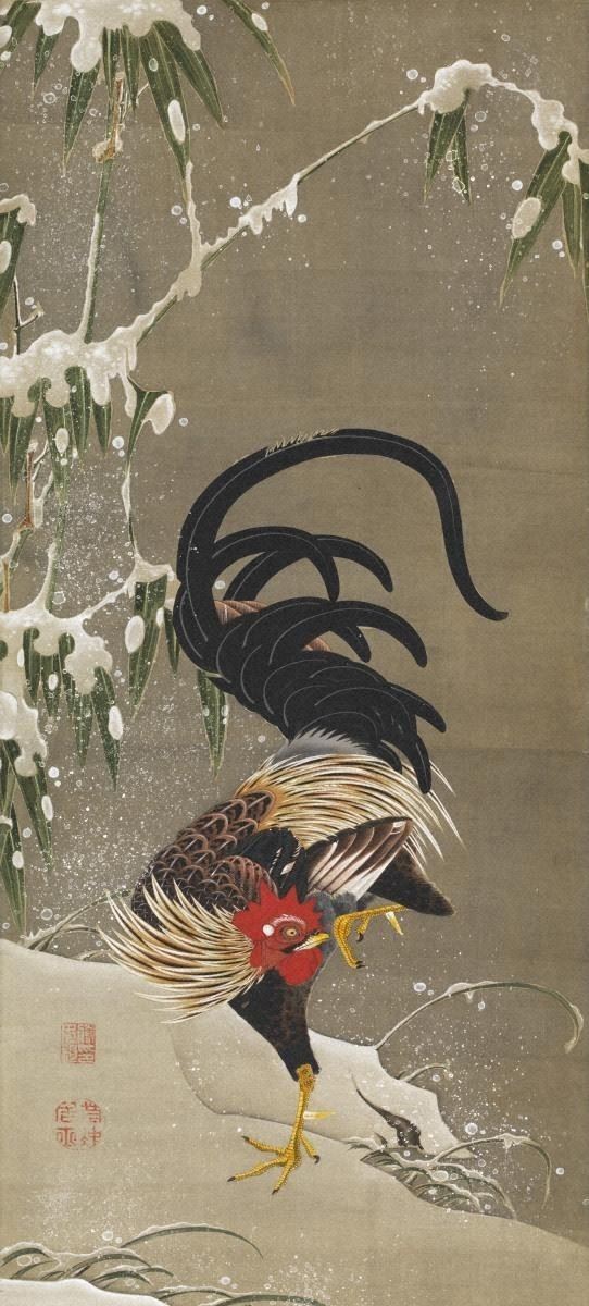 伊藤若冲《雪中雄鶏図》（部分）18 世紀後半 岡田美術館蔵