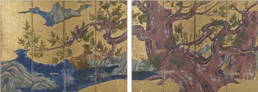 狩野永徳筆　国宝《檜図屛風》東京国立博物館蔵　安土桃山時代・天正18年(1590)