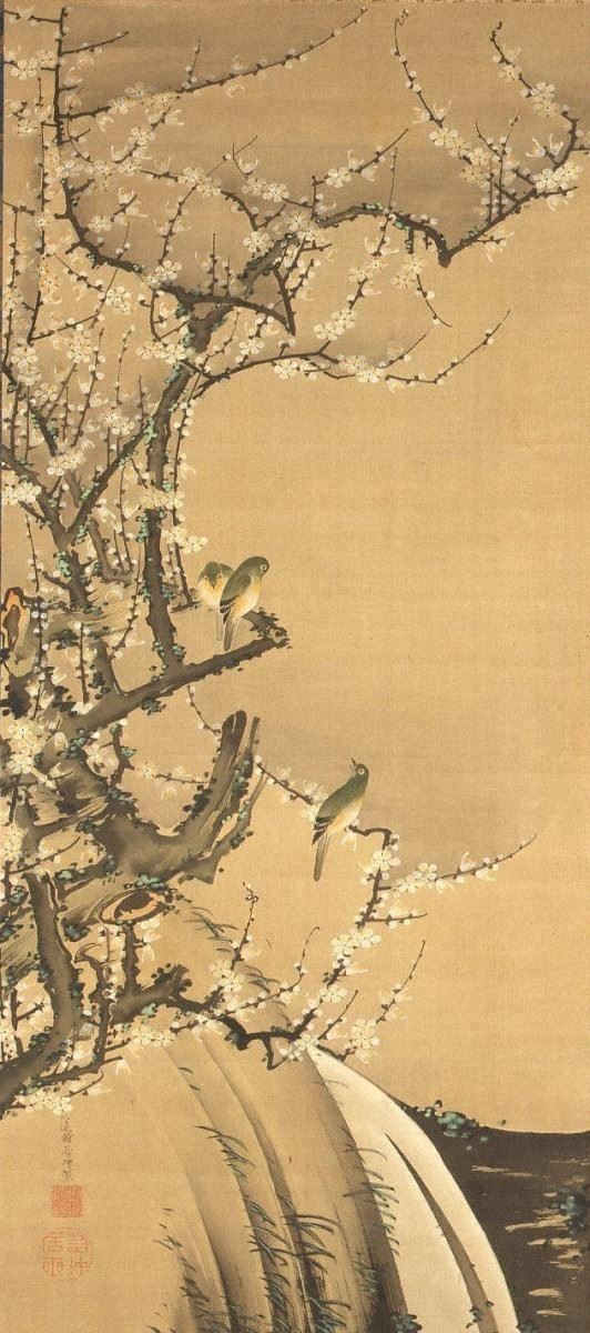 伊藤若冲《梅花小禽図》（部分）18 世紀後半 岡田美術館蔵