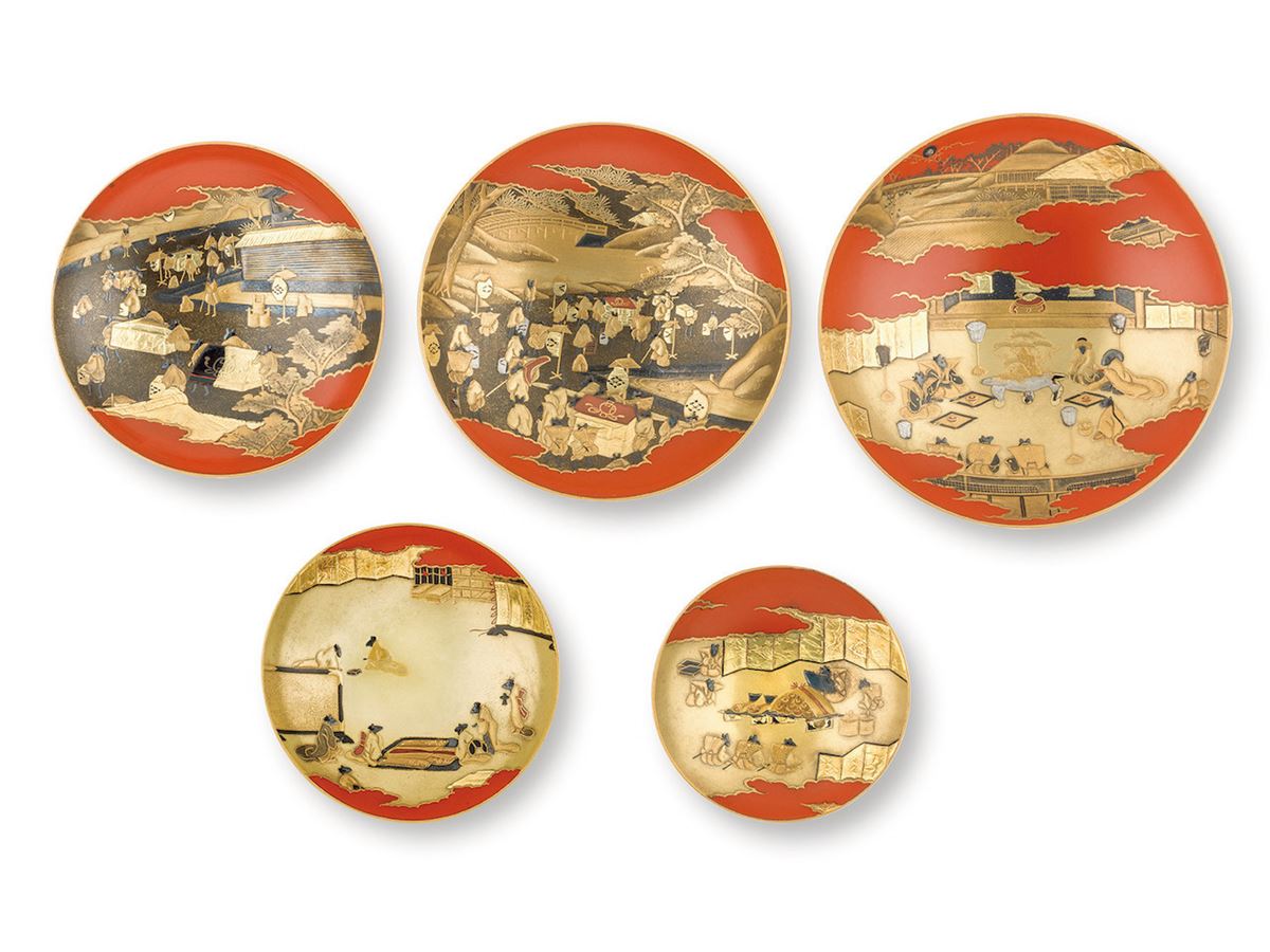 《朱漆塗鼠嫁入蒔絵組盃》　浮船／作　江戸時代 19世紀　ベニス東洋美術館蔵