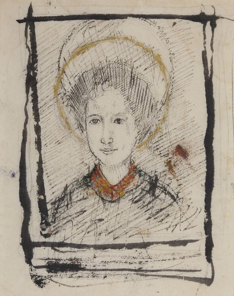 《女の顔》1918年　墨・インク・油彩、紙　神奈川県立近代美術館蔵