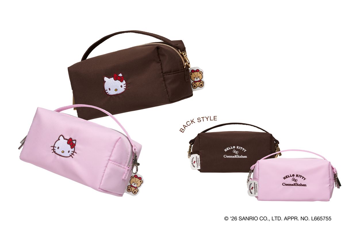 【新品】コスメキッチンキティ コラボ　限定コスメポーチ ピンク&ブラウン 2個 ハローキティ】コスメキッチンと初コラボ！限定デザインの雑貨や