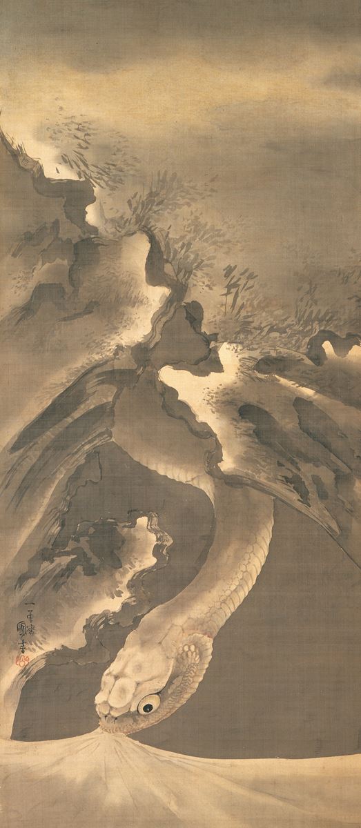 歌川国芳「水を呑む大蛇」一幅 個人蔵 