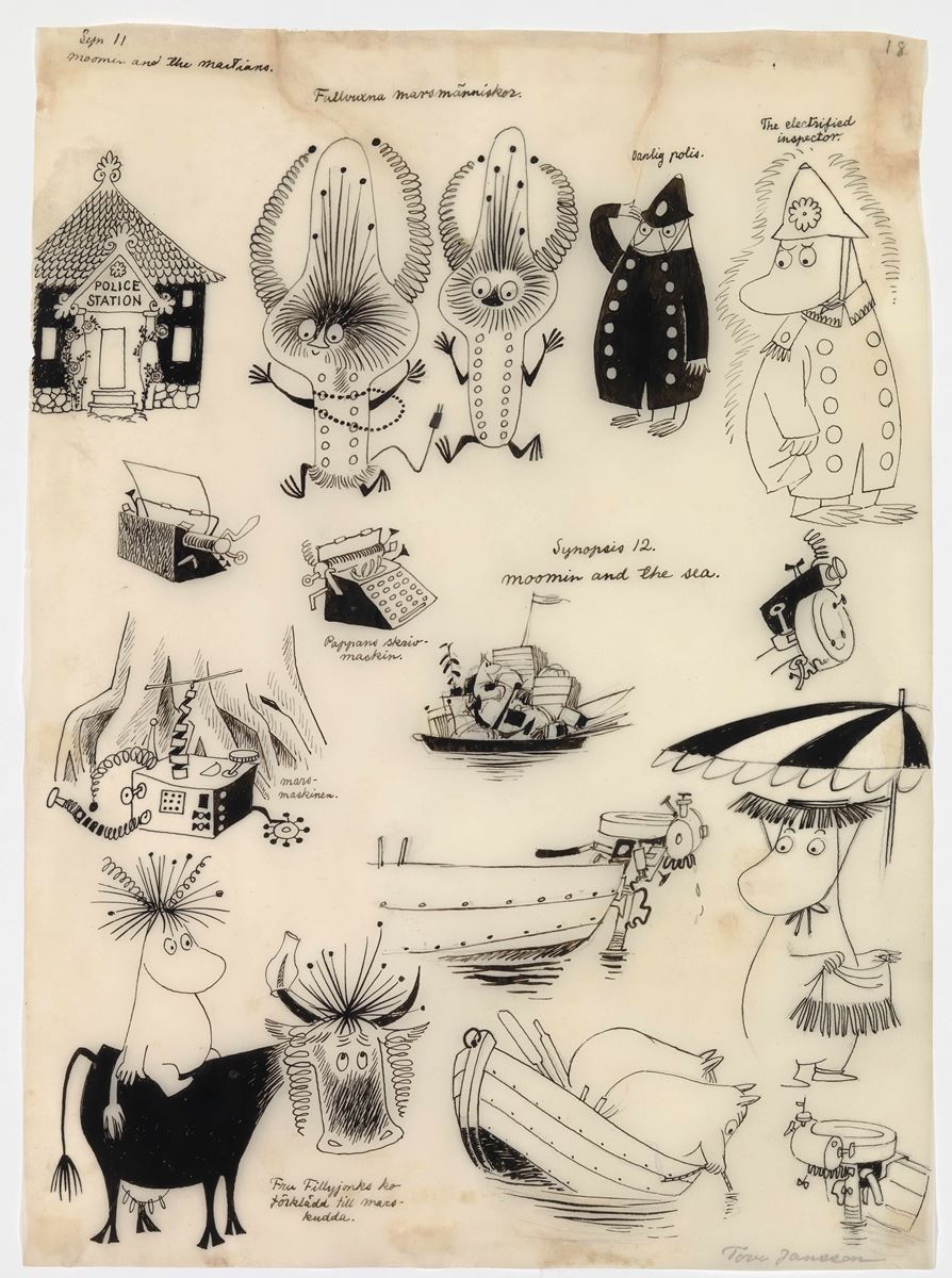 トーベ・ヤンソン《まいごの火星人》スケッチA（1957年） (c)Moomin Characters™ 