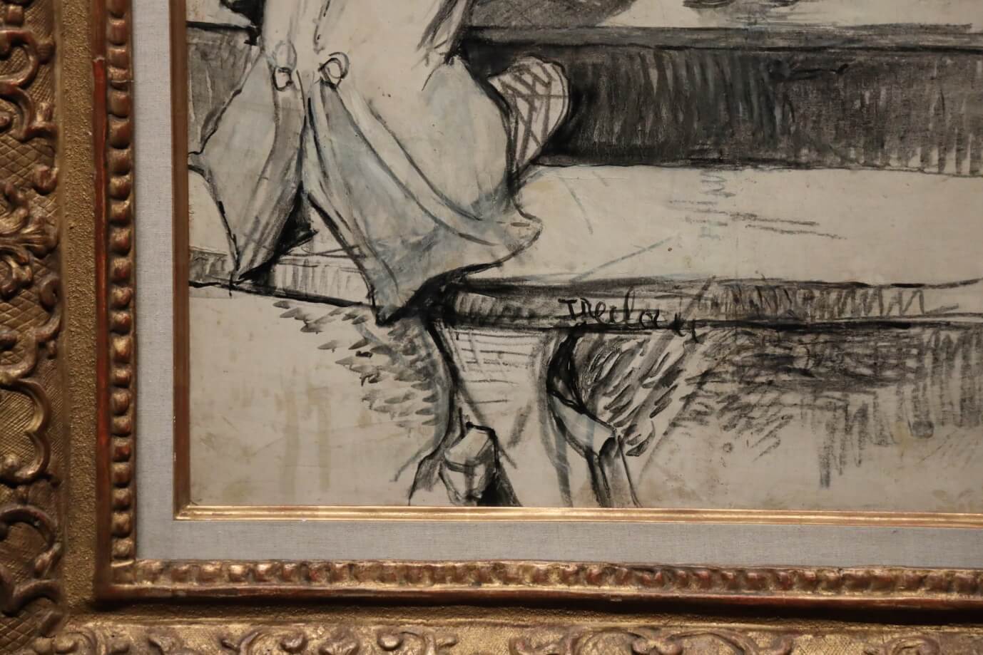 アンリ・ド・トゥールーズ＝ロートレック《『ルイ13世の椅子のリフレイン』（アリスティド・ブリュアンのキャバレーにて）》（1886）部分　写真中央にTréclauのサインが