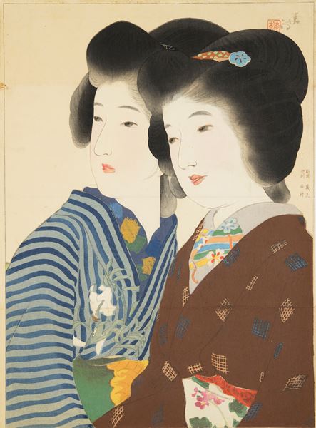小説の口絵、小説そぞろあるき口絵木版画、鏑木清方画