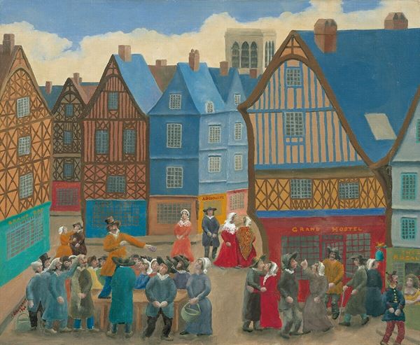 【美品】複製画　ヨーロッパ　牧歌的風景　人物画 thumbnail