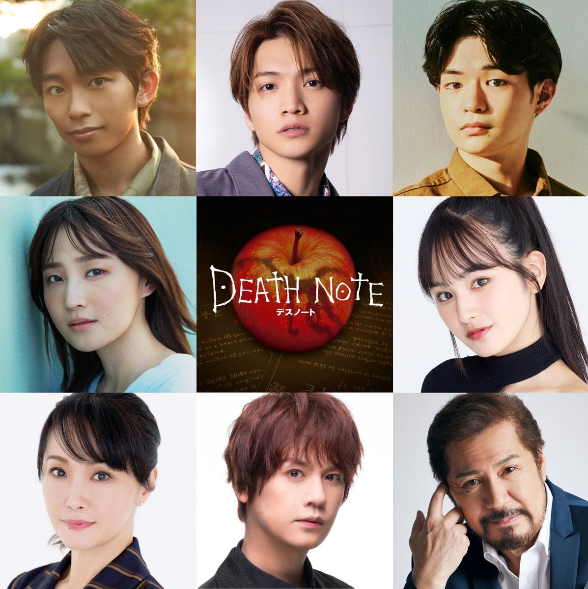上段左より）加藤清史郎（ダブルキャスト）、三浦宏規、渡邉 蒼（ダブルキャスト）／中段左より）鞘師里保、リコ（HUNNY BEE）／下段左より）濱田めぐみ、浦井健治、今井清隆