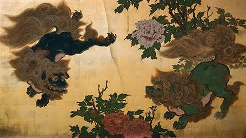望月玉泉《唐獅子牡丹図》（部分）　明治28（1895）年　東本願寺蔵