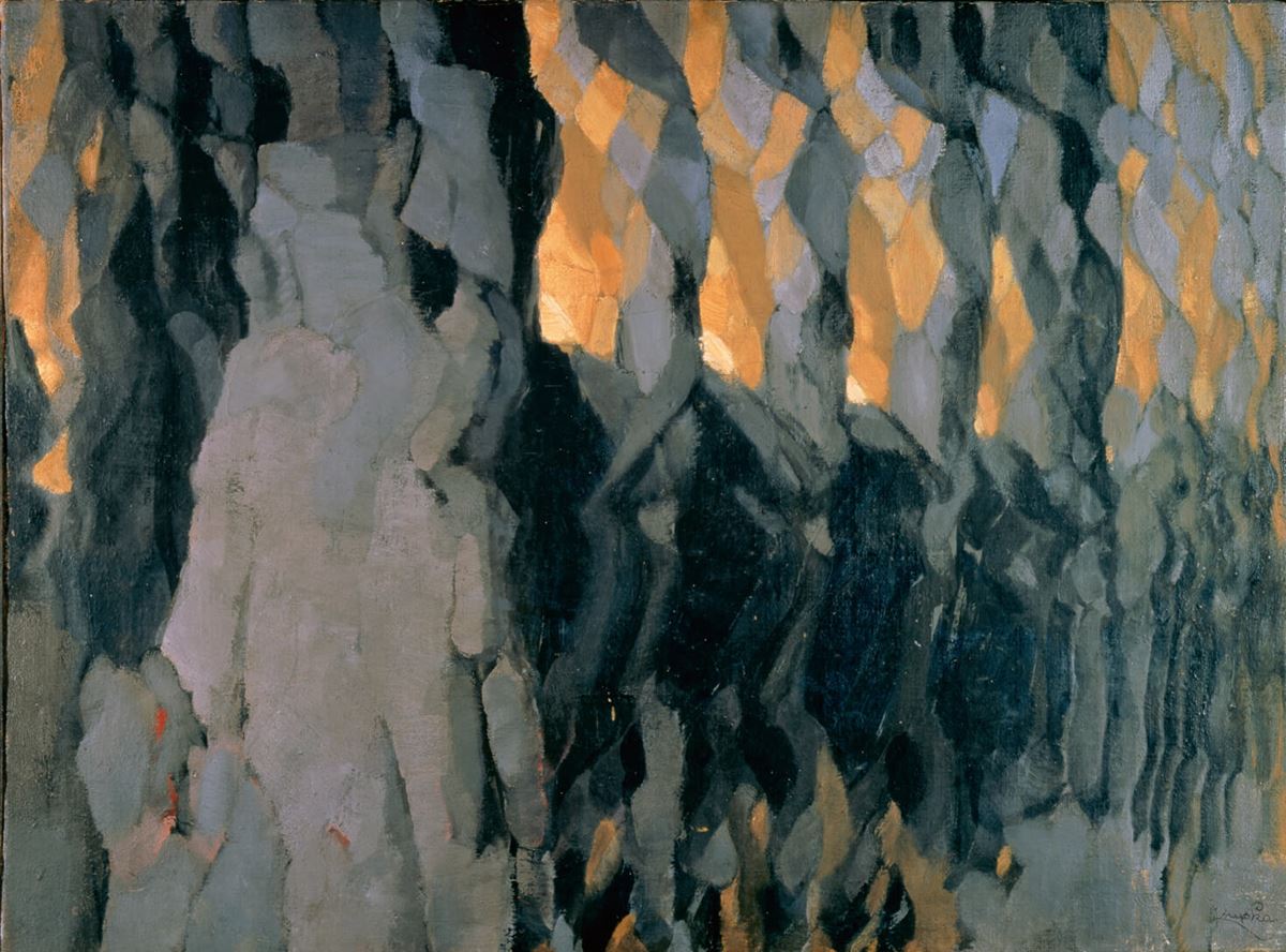 フランティシェク・クプカ 《灰色と金色の展開》1920-21油彩、カンヴァス 愛知県美術館