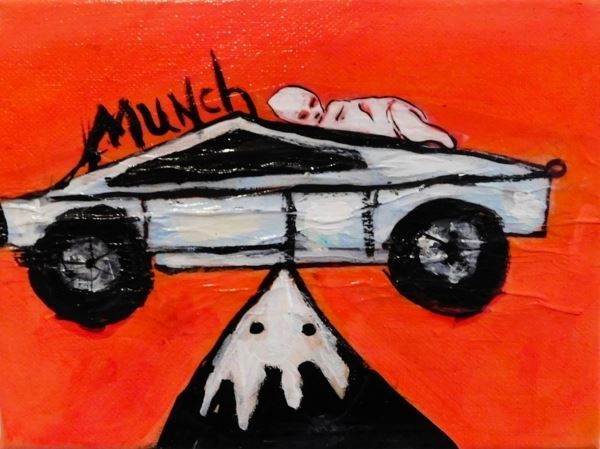 ブライアン・レオ / Brian leo “Tesla and Munch” 2019, 15 x 20cm, acrylic, archival paper, on canvas