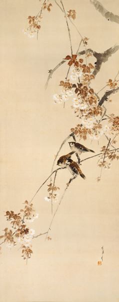 作者不詳/桜花山水図/横物/掛軸/名家伝来/AD-180 作者不詳/桜花山水図/横物/掛軸/名家伝来/AD-180 絵画