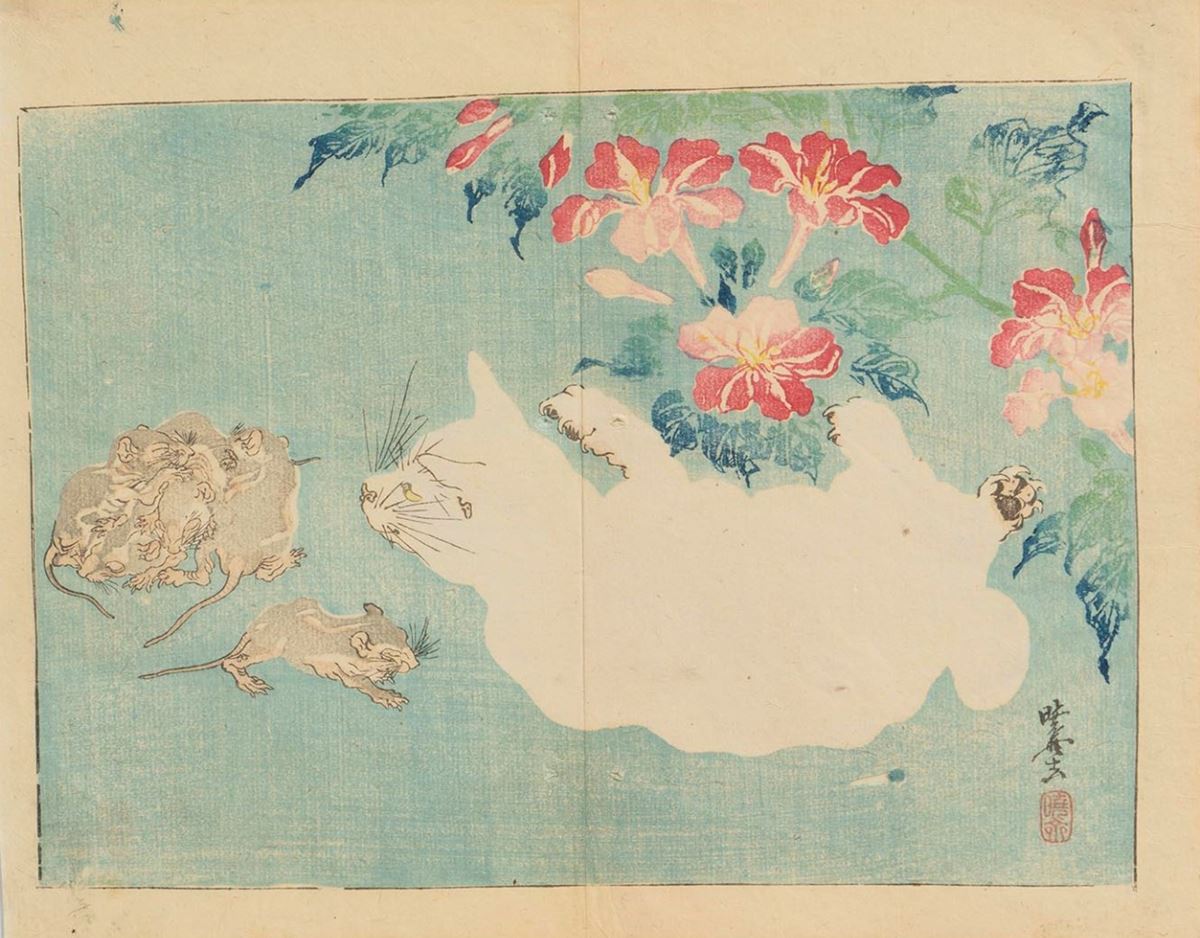 アリカワコウヘイ 原画 クレパス画 女の子 ねこ 猫 新品同様 クレパス画 原画 アリカワコウヘイ 女の子 絵画 猫