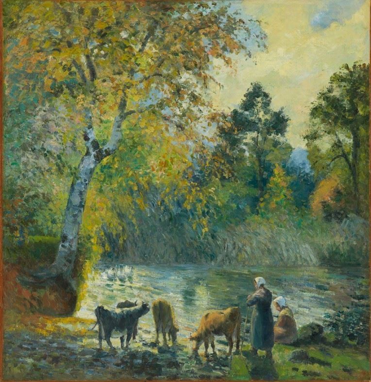 カミーユ・ピサロ≪モンフーコーの池で水を飲む雌牛、秋≫1875年