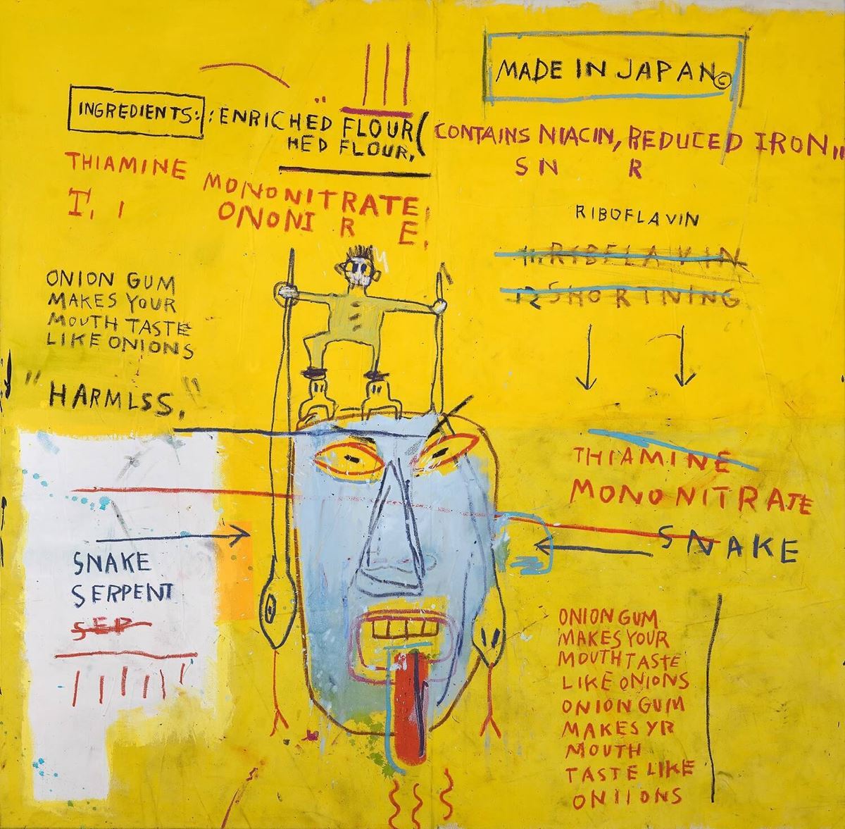 ジャン＝ミシェル・バスキア《Onion Gum》1983年 Acrylic and oilstick on canvas 198.1×203.2×5cm Courtesy Van de Weghe Fine Art, New York Photo: Camerarts, New York Artwork © Estate of Jean-Michel Basquiat. Licensed by Artestar, New York