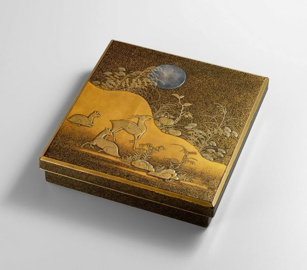 2147様感謝‼️愛蔵金銀波❌日の出❌松超絶高蒔絵大盃総欅塗木箱入黄布古布付1客 thumbnail