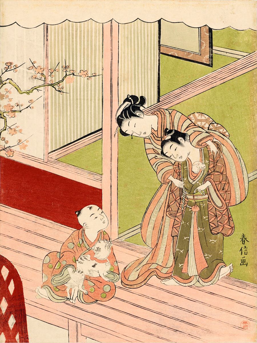 東京国立博物館『博物館に初もうで』 《鼠、猫と遊ぶ娘と子供》  鈴木春信筆 江戸時代・18世紀 東京国立博物館蔵