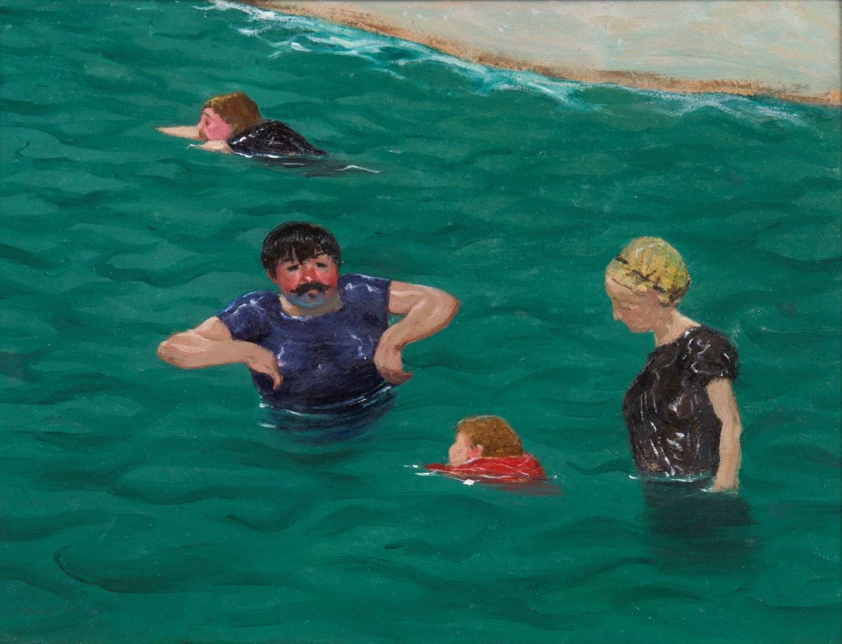 フェリックス・ヴァロットン 《エトルタの四人の海水浴客》 1899年 油彩・厚紙 27×34cm ギャルリー・バイイ
