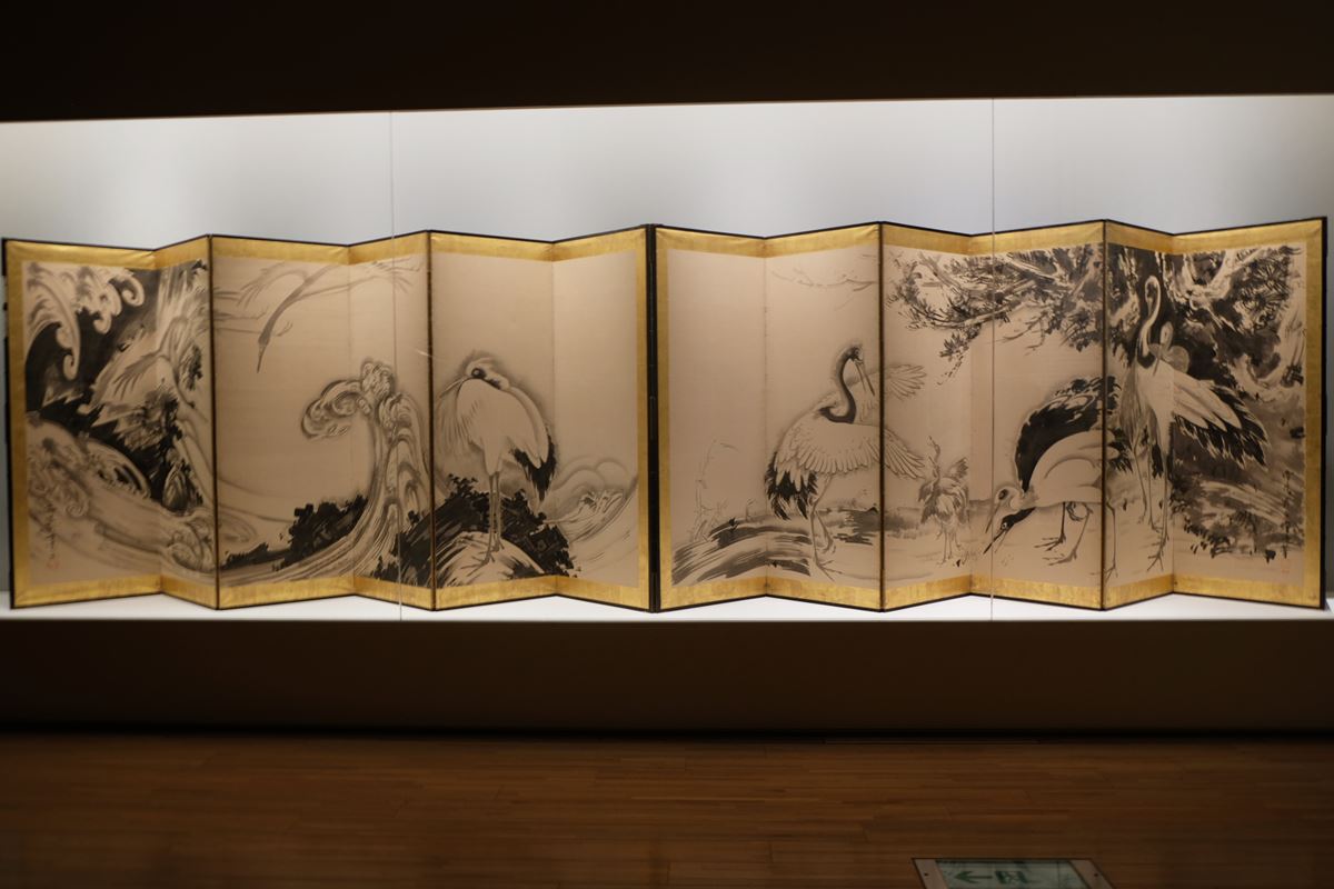 曾我蕭白《群鶴図屛風》　江戸時代、18世紀