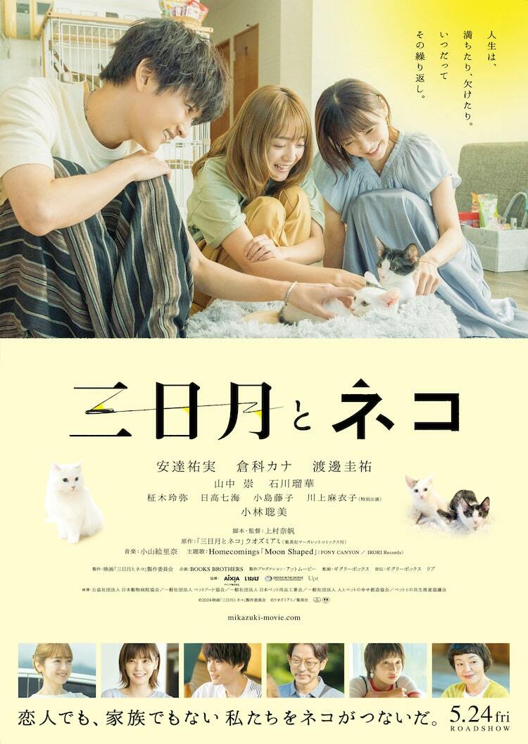 三日月とネコ　安達祐実　倉科カナ　渡邊圭祐　映画チラシ　フライヤー　d4 人生は満ちたり欠けたり、安達祐実×倉科カナ×渡邊圭祐「三日月とネコ