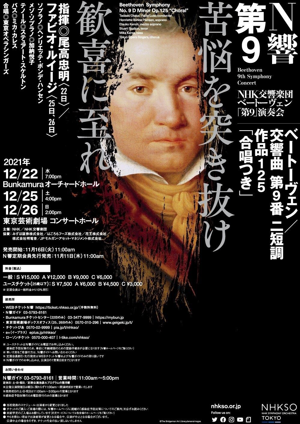 N響 第九 １２月２２日（土）NHKホール S席２枚 定価