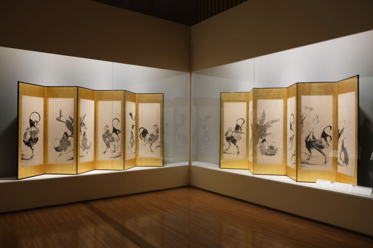 伊藤若冲《鶏図押絵貼屛風》　江戸時代、18世紀