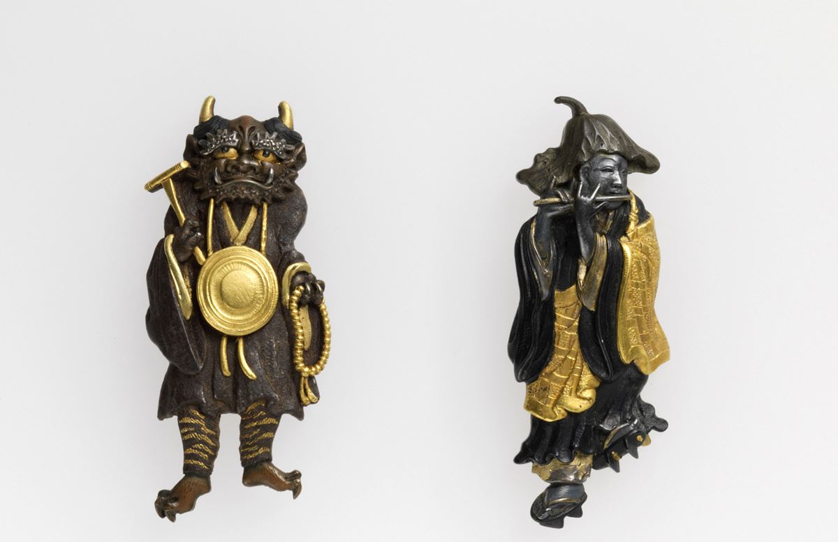 刀装具 小犬の図目貫 江戸時代 三所物：獅子彪図 小柄笄