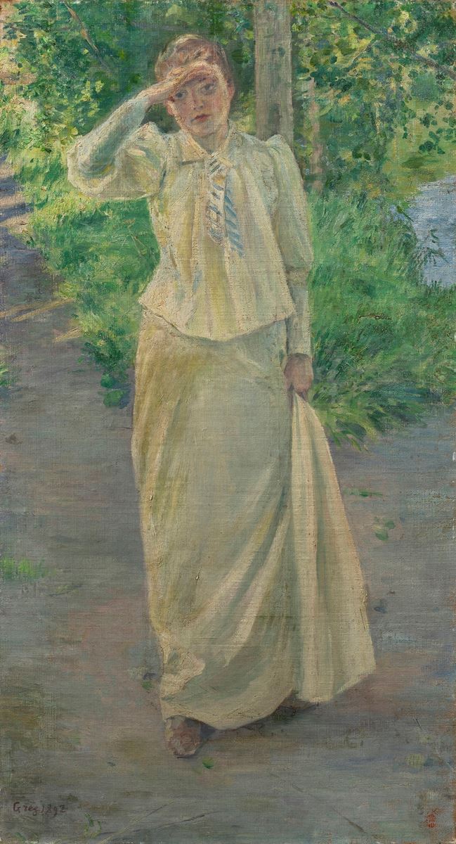 黒田清輝《白き着物を着せる西洋婦人》1892年